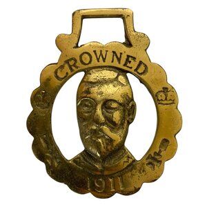 Vintage King George V Crowned 1911 Horse Brass Harness Medallion